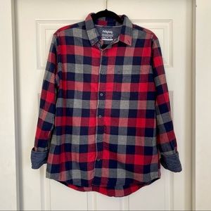 Mens One Day‎ Away Checkered Plaid Flannel Flip Cuff Shirt Size Medium